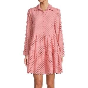 Antonio Melani Patricia Eyelet dress soft coral pink color buttons down sleeves